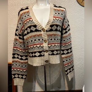 Cozy Fair Isle Button-Front Crop Sweater - Cream Multi